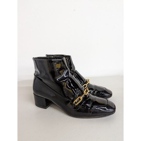 Burberry Chettle Black Patent Leather Link Detail Ankle Bootie Shoe Size Eur 39 - Picture 1 of 9